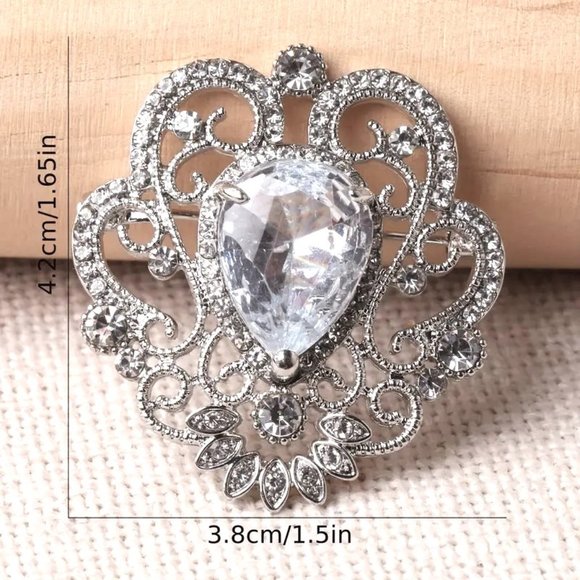 Brooch Rhinestone Elegant Filigree Purple Crystal Pin Sparkle Pear Shape Stone - Picture 5 of 5